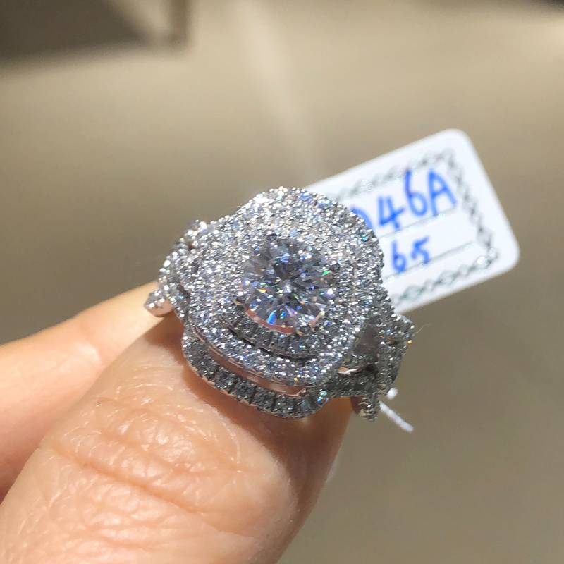 豪华方包女戒S925银镀白金主副套戒叠戴女戒定制主石莫桑钻1.0ct/副石高碳钻
